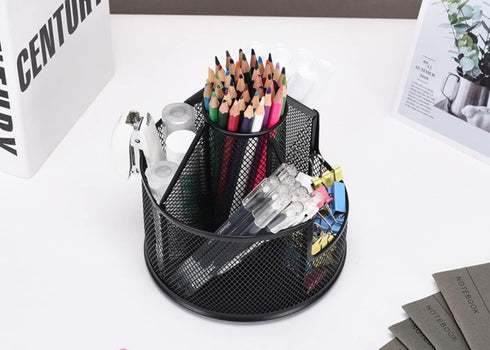 Pencil Holder for Desk, Rotating Metal Mesh Organizer for Office, School, Home, Art Supplies