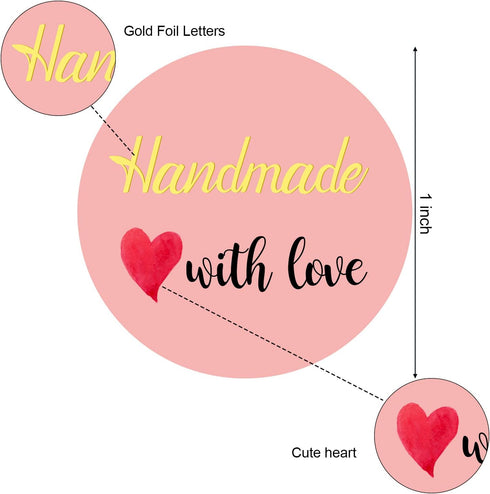 Outus 1000 Pieces Handmade with Love Stickers - 1 Inch Foil Homemade Baking Labels for Weddings and Parties