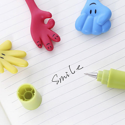 Bendable Cartoon Gesture Ballpoint Pen, 0.7mm Black Ink, 6 Pcs/Set, Cute Bending Hand Gesture Design