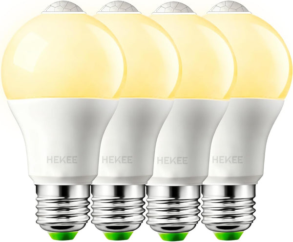 HEKEE Motion Sensor LED Light Bulb 9W A19 PIR Built-in IR 60W Equivalent