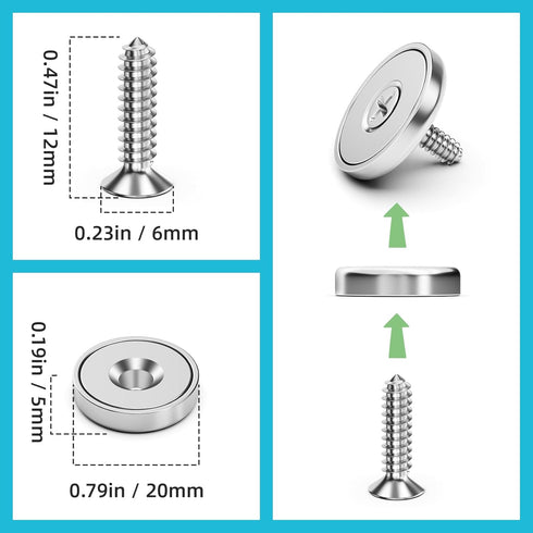 Strong Magnets with Holes, 10Pack 40LBS Neodymium Round Cup Magnets with Screws for Wall Mounting
