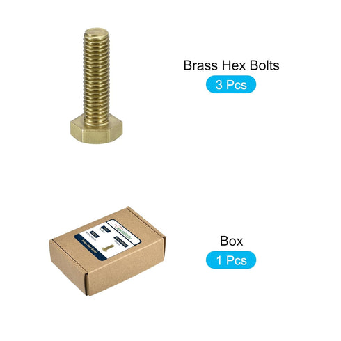 Hex Head Screw Bolt (M10-1.5x35mm) 3Pcs, Brass Fully Threaded Solid Hex Bolts for Machinery Repair