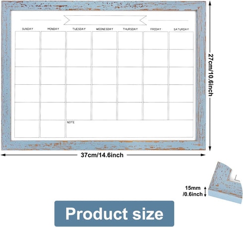 Dry Erase Monthly Calendar Board, Magnetic Whiteboard for Wall, Office/School/Home, Solid Wood Walnut Brown Frame Hanging Board 10.5"x 14.5"(YL-Blue-2737-B) by TORASO