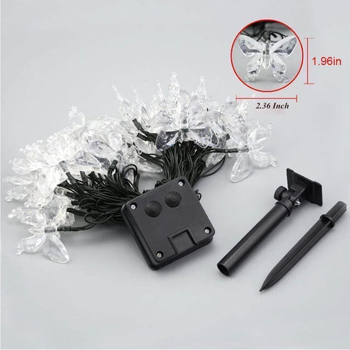 Solar String Lights, Waterproof 16ft 20LED Butterfly Christmas Fairy Lights for Home Party Wedding Patio Garden