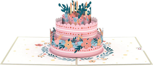 Lovepop Happy Birthday 3D Pop-Up Card for Her, Him, Girls, Boys - Floral Birthday Cake - 5" x 7" - Blank Notecard &