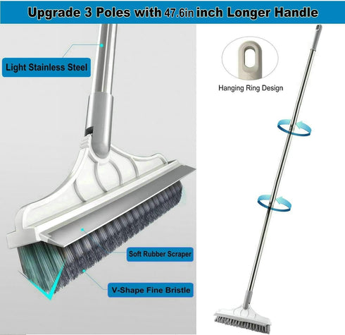 2 1 3 47.6'' 120Rotate in Cleaning Scrub Brush Grout Brush Scrapee Poles Floor Scrub Brush with Long Handle V-Shape