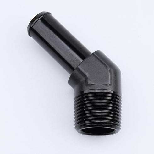 1/2" NPT Male to 5/8" Hose Barb Fitting Adapter, 45 Degree Aluminum Black