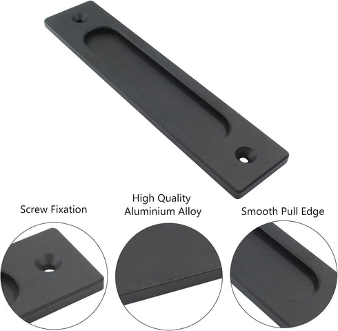 7 Inch Rectangular Flush Pull, Recessed Barn Door Handle for Sliding Pocket Doors, Gates, Garages, Sheds (Matte Black)