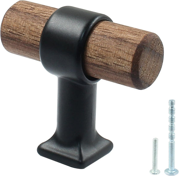 Piutouyar 4 Pack Walnut Cabinet Pulls, Single Hole Wood Drawer Handle Knobs, 40mm/1.57"