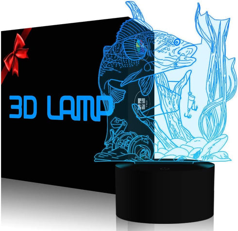 3D Fishing Lamp Illusion Night Light LED Touch Fish Desk Table Lamps