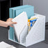 SAYEEC 2Pcs Collapsible Plastic Magazine File Holder, Vertical Binder Organizer for Desk, 3 Compartments, Gray