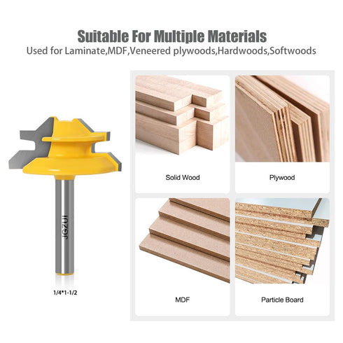 45 Degree Lock Miter Router Bit, 1/4 Inch Shank Woodworking Tools Joint Router Bits (1/4inch Shank, 1-1/2")
