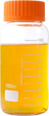 3 Pack 1000 mL Wide Mouth Graduated Round Reagent Media/Storage Lab Glass Bottle with GL80 Orange Cap