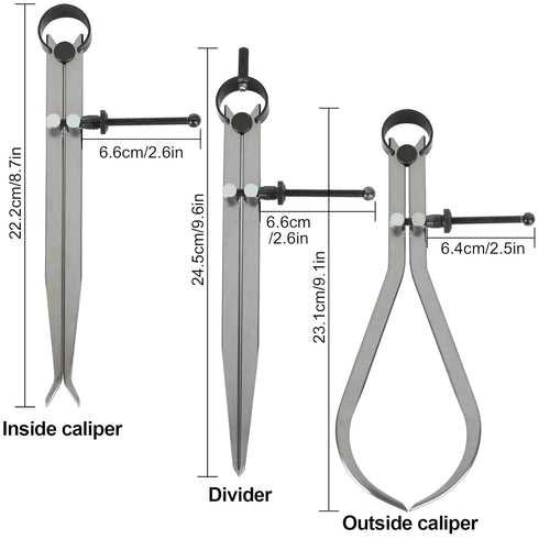 3 Piece Spring Caliper/Divider Set, 8 inches Inside Spring Outside Divider Caliper Set, Calipers Measuring Tool for Wood Turning Lathe Projects