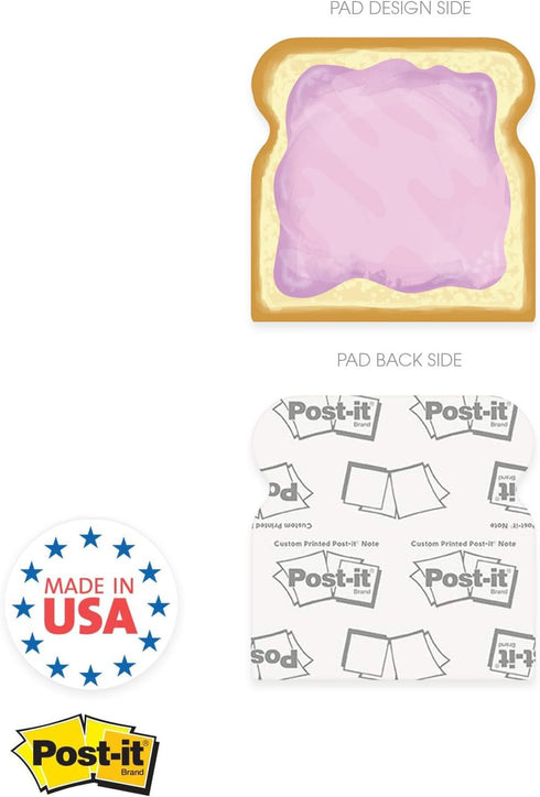 Peanut Butter and Jelly Sticky Note Assortment | 4" x 4" Repositionable Jam Notes | Set of 3 Funny Food Pads