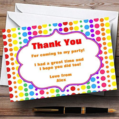 The Card Zoo Rainbow Polkadot Personalized Birthday Party Thank You Cards