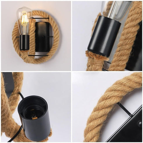 ENXING Wall Sconces Hardwired Farmhouse Fabric Wall Lamps Rattan,Retro Hemp Rope Rustic Indoor Wall Mount Light