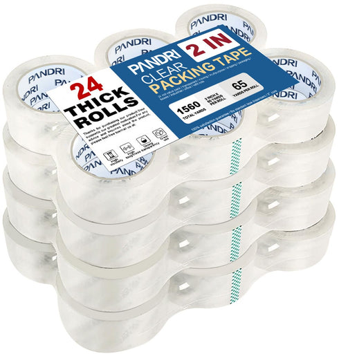 PANDRI Heavy Duty Packing Tape, 24 Rolls Clear Packaging Tape for Shipping, Moving, Sealing, 2 inches Wide, 65