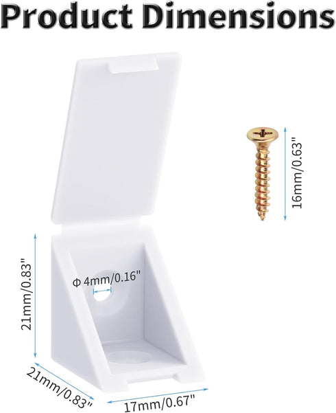 20 Cap,21x21x17mm 90 Pcs L Shape Bracket with Cover Plastic Nylon Right Angle Brackets with Screws Degree Plastic