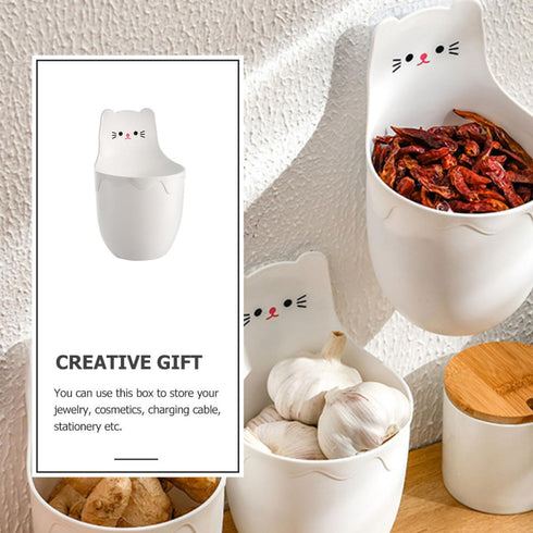 Cartoon Cat Hanging Storage Caddy White No-drill Office Desk Side Organizer Pencil Holder Multifunctional Desktop