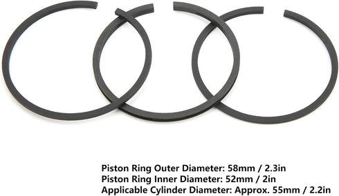 3Pcs Piston Ring, Air Compressor Piston Ring for Pneumatic Drive, Airtight for 55mm Cylinder Diameter