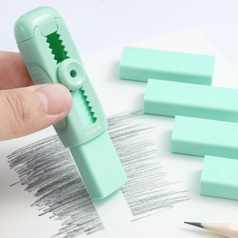 M&G 4+1 Pack Rubber Erasers, Soft Cute Sliding Retractable Eraser with Plastic Sleeve, 4 Refill Erasers for Students