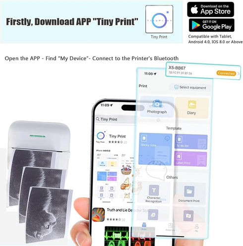 Mini Pocket Bluetooth Printer - Portable Thermal Printer with 13 Roll Papers for Journal/DIY
