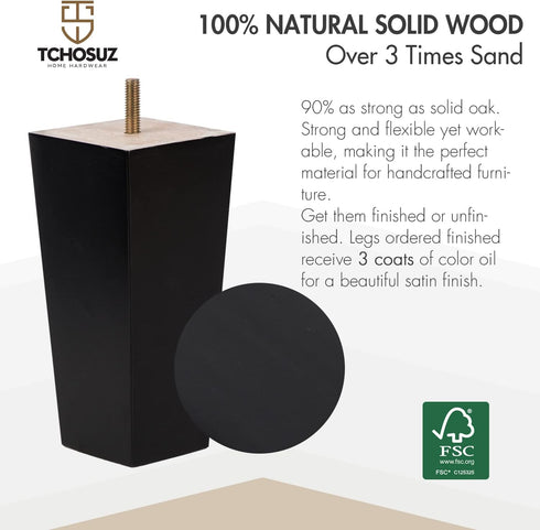 TCHOSUZ 4 Inch 10 cm Set 6 5/16 inch / Wooden Furniture Legs, of Solid Wood Mid-Century Modern Pyramid Replacement