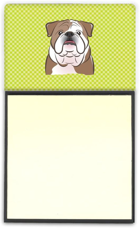 Caroline's Treasures Checkerboard Lime Green English Bulldog Refillable Sticky Note Holder or Postit Note Dispenser, 3.25 by 5.5", Multicolor