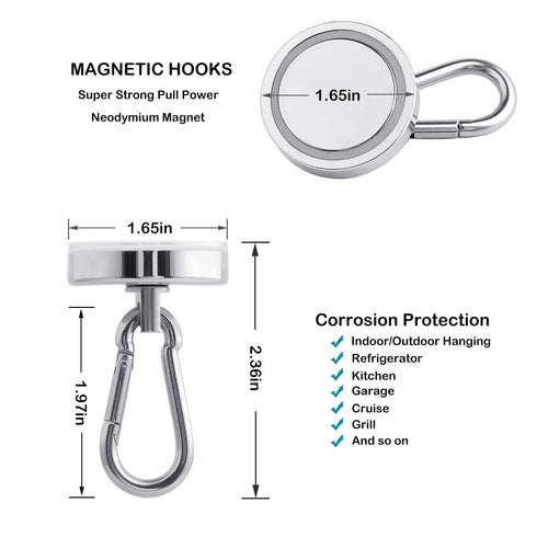 Magnetic Hooks 170lbs Heavy Duty Neodymium Magnet Carabiner for Hanging (170LBS-8PACK)