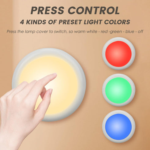 16 Dimmable (3 Pack) RGBW Color Changing Puck Lights with Wireless Remote - Colors Under Cabinet, Battery Powered LED