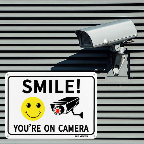 2 Pack Smile You're on Camera Video Surveillance Sign, 10"x7" Rust Free Aluminum Metal Warning Sign, Waterproof