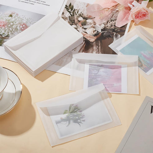 PH PandaHall 50pcs Translucent Envelopes, 6.9x 4.9'' Glassine Envelopes, White Clear Paper for Greeting Cards