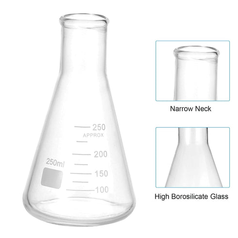 PATIKIL 4 Pcs 250ml Narrow Mouth Graduated Erlenmeyer Flask, Borosilicate Glass for Lab Experiment Chemistry