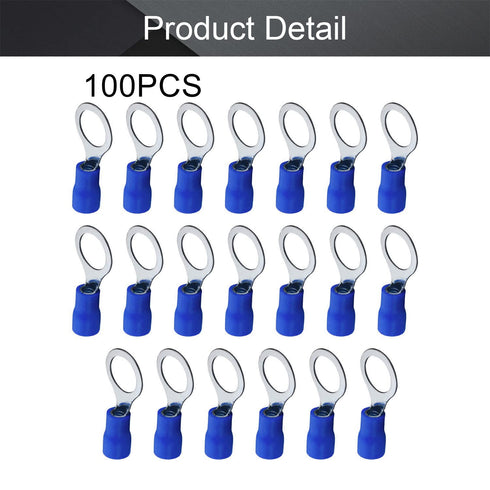 Fielect 100Pcs AWG16-14 Insulated Ring Terminals Connectors M8 Terminals Blue Electrical Wire Crimp Connectors