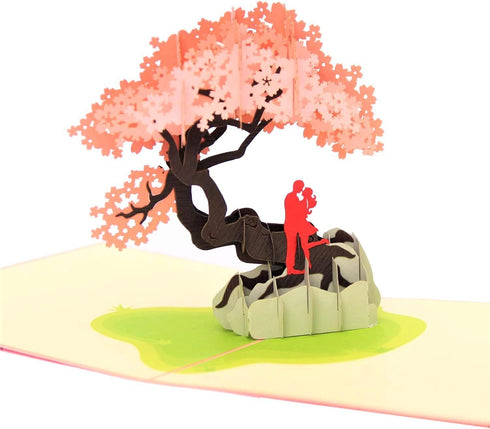 CUTE POPUP Happy Anniversary Pop Up Card - Romantic Cherry Blossom Card for Couple, Wife, Girlfriend, Handmade Present