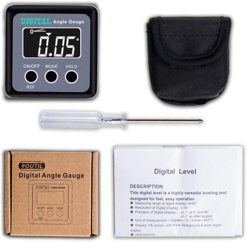 Digital Angle Gauge, eOUTIL Mini Digital Level Protractor with V-Groove Magnetic Base for Woodworking