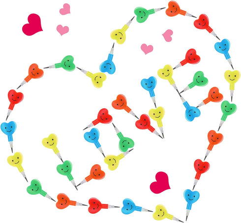 Zonon 36 Pieces Valentine Pencils, Stackable Heart Pencils, Colorful Plastic Stacking Heart Pencil for Kids