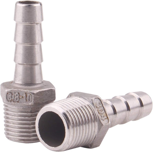 DERNORD Stainless Steel 3/8" Hose Barb x 3/8" NPT Male Pipe Fitting, Pack of 2 for Home Brew