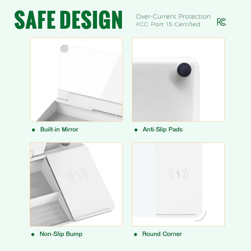 SELEAD Desktop Glass Whiteboard with Wireless Charger Station & Built-in Mirror, Dry Erase Board, White