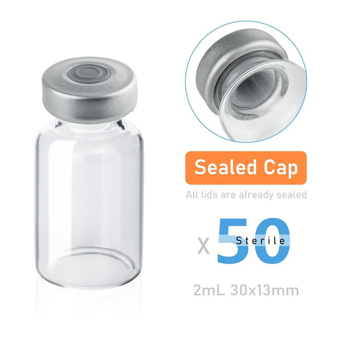 50 Pack 2ml Sealed Sample Vials, Transparent Glass Vials with Self Healing Injection Port (2ML, 50)