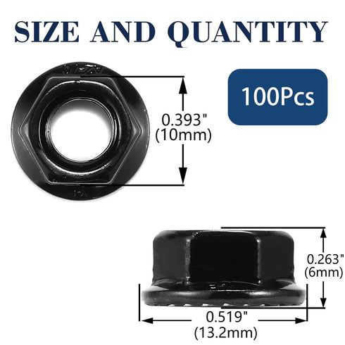 SG TZH M6 1.0mm 100Pcs 304 18-8, x Serrated Flange Hex Lock Nuts Stainless Steel Full Thread, Hex Drive, Bright Finish