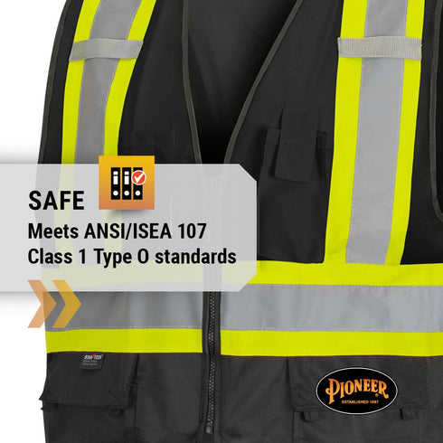 Pioneer Safety Vest for Men, Hi Vis Reflective Solid Neon, 8 Pockets, Zipper, Adjustable for Construction, Traffic,