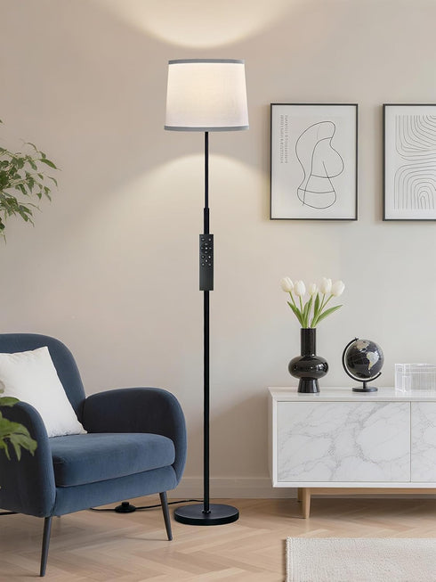 60" A19 9W 3000K-6000K 10%-100% Dimmable Bulb Modern Floor Lamp for Living Room Bedroom, Standing Lamp with White Linen