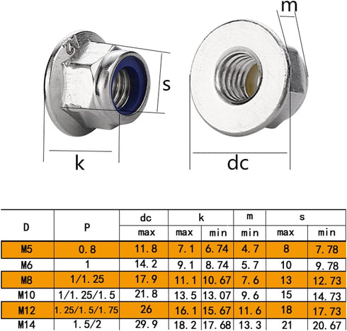 cSeao 30pcs M5 x 0.8mm Flanged Lock Nuts, 304 Stainless Steel, Bright Finish DIN6926