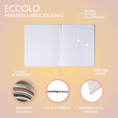 Eccolo Large Lined Journal Notebook - Hardbound Cover, 256 Ruled Pages, Desk Size for Work or School (Pink, 8x10)