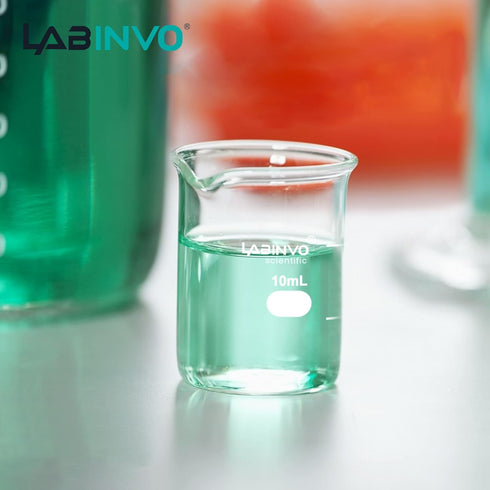 Low Form Graduated Glass Beaker, 12pcs of 10ml Volume, 3.3 Borosilicate Glass Beaker Set