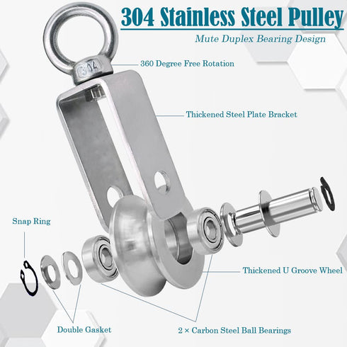Stainless Steel Cable Pulley Wheel, Swivel Pulley Block for Lifting Gym Equipment, Clothesline, 4 Pack