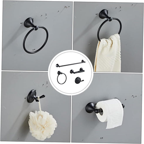 1set Stainless Steel Towel Rack Bathroom Towel Holder Toilet Hanger Black Elegant and Design Space-Saving Bathroom