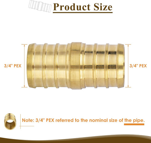 JUWO 3/4" PEX Coupling, PEX Fitting for Plumbing Repairs, Sturdy and Durable Brass Crimp Fitting (5 Pack) by JUWO